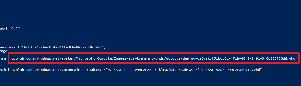 output from azure powershell showing image storage path
